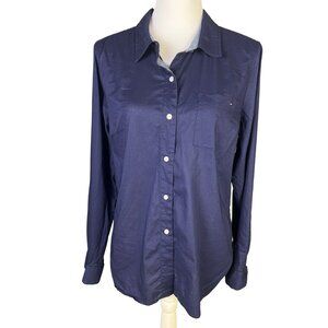 Tommy Hilfiger Womens Navy Blue Long Sleeve Button-Up Shirt Size M
